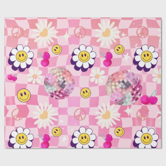 roze geruite Retro Groovy Cadeaupapier (Vlak)