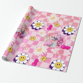 roze geruite Retro Groovy Cadeaupapier
