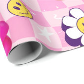 roze geruite Retro Groovy Cadeaupapier (Rol Hoek)