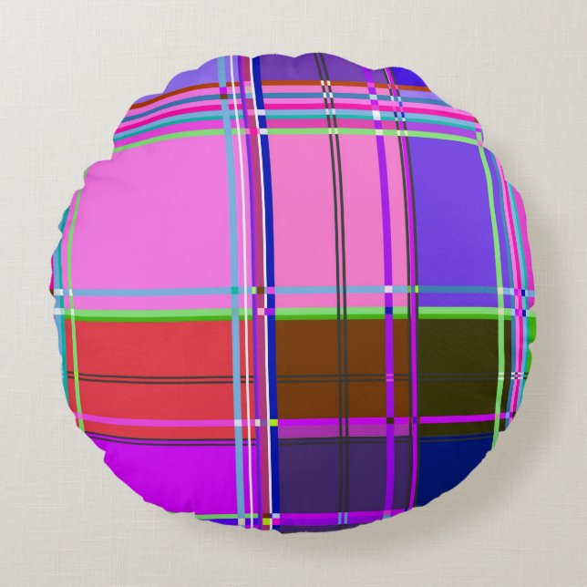 Roze geruite stofpatroon stof Madras Rond Kussen (Voorkant)