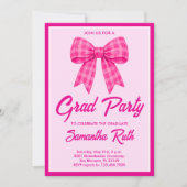 Roze geruite strik afstudeerfeestje kaart (Voorkant)