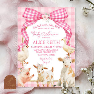Roze geruite strik boerderij dier baby shower kaart