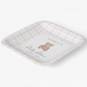 Roze geruite teddybeer babyshower papieren bord (Gebogen)