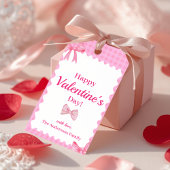 Roze geruite Valentijncadeau Tag Bow & Lint Cadeaulabel