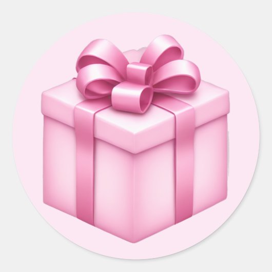 Roze geschenkdoos emoji ronde sticker (Voorkant)
