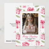 Roze Geschenken & Bogen Aangepaste Kerstfoto & Naa Feestdagenkaart (Voorkant / Achterkant)