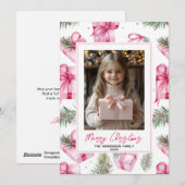 Roze Geschenken & Bogen Aangepaste Kerstfoto & Naa Feestdagenkaart (Voorkant / Achterkant)