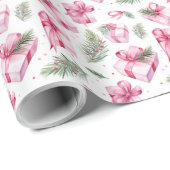Roze geschenken & bogen Kerstmis & Winter Verjaard Cadeaupapier (Rol Hoek)