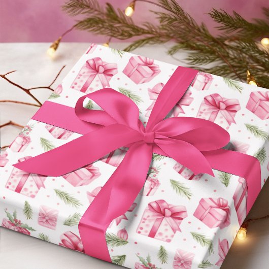 Roze geschenken & bogen Kerstmis & Winter Verjaard Cadeaupapier