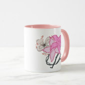 Roze geschetst bloemboeket mok (Voorkant rechts)