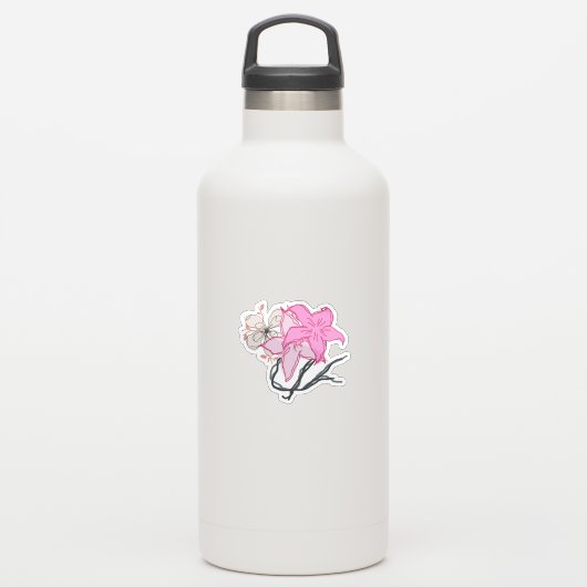 Roze geschetst bloemboeket sticker (Waterfles)