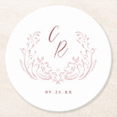 Roze geschetste  bloeien bruiloft monogram ronde kartonnen onderzetter (Voorkant)