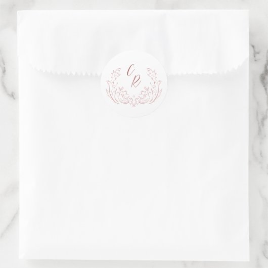 Roze geschetste  bloeien bruiloft monogram ronde sticker (Tas)