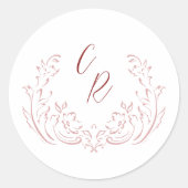 Roze geschetste  bloeien bruiloft monogram ronde sticker (Voorkant)