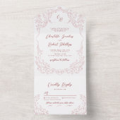 Roze geschetste  bloeien Monogram bruiloft All In One Uitnodiging (Binnen)