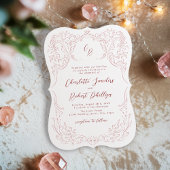 Roze geschetste  bloeien Monogram bruiloft Kaart