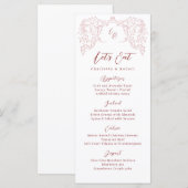 Roze geschetste  bloeien Monogram bruiloft Menu (Voorkant / Achterkant)