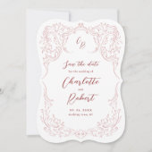 Roze geschetste bloeien Monogram bruiloft Save The Date (Voorkant)