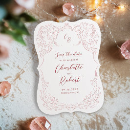 Roze geschetste bloeien Monogram bruiloft Save The Date