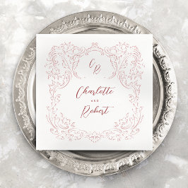 Roze geschetste bloeien Monogram bruiloft Servet