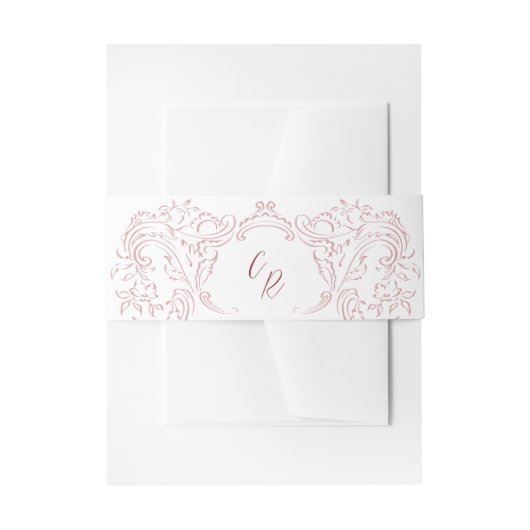 Roze geschetste  bloeien Monogram bruiloft Uitnodigingen Wikkel (Voorkant Voorbeeld)