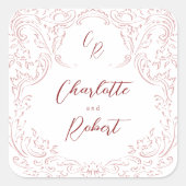 Roze geschetste  bloeien Monogram bruiloft Vierkante Sticker (Voorkant)