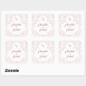 Roze geschetste  bloeien Monogram bruiloft Vierkante Sticker (Vel)