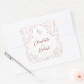 Roze geschetste  bloeien Monogram bruiloft Vierkante Sticker (Envelop)