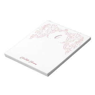 Roze geschetste  bloeiende monogram briefpapier notitieblok