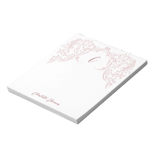 Roze geschetste  bloeiende monogram briefpapier notitieblok (Linkerzijde)