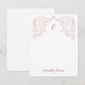 Roze geschetste bloeiende monogram briefpapier notitiekaartje (Voorkant / Achterkant)