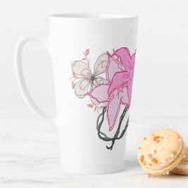 Roze Geschetste Bloemenboeket Latte Mok