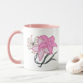 Roze Geschetste Bloemenboeket Mok
