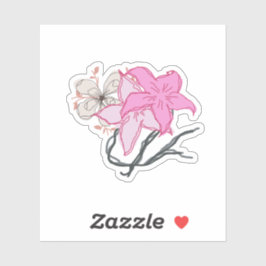 Roze Geschetste Bloemenboeket Sticker