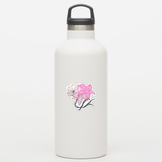 Roze Geschetste Bloemenboeket Sticker (Waterfles)