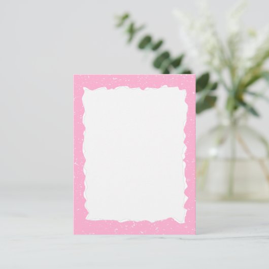 Roze Gescheurd Papier Custom Border Sjabloon Briefkaart (Staand voorkant)