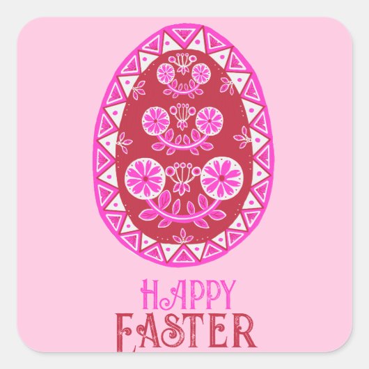 Roze geschilderd traditioneel Oekraïens paasei Vierkante Sticker (Voorkant)