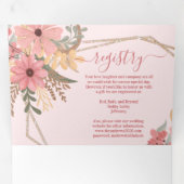 Roze Geschilderde Bloemen Glitter Registry Detail  Drieluik Uitnodiging (Binnenzijde eerst)