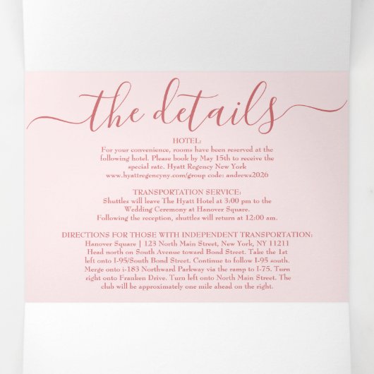 Roze Geschilderde Bloemen Glitter Registry Detail  Drieluik Uitnodiging (Binnenkant midden)