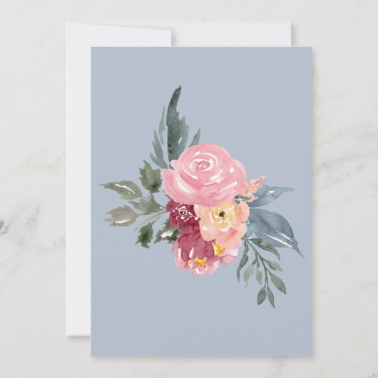 Roze geschilderde bloemen Mooier dan Eens Stofblau Kaart (Achterkant)