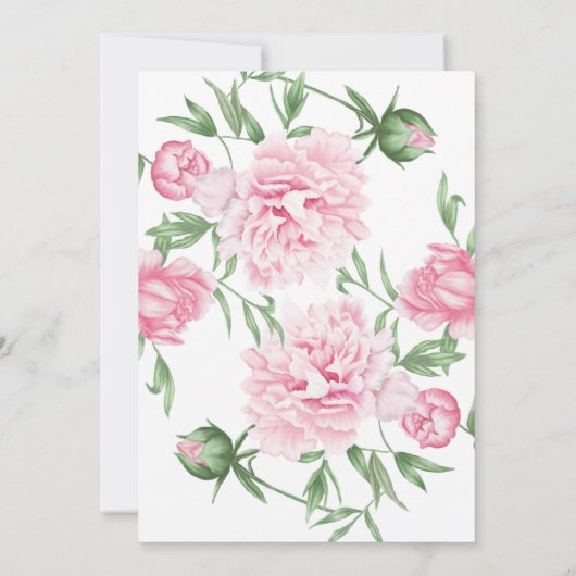 Roze geschilderde bloemige pioenen bruiloft uitnod kaart (Achterkant)