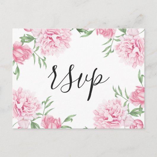 Roze geschilderde bloempeony | RSVP Uitnodiging Briefkaart (Voorkant)