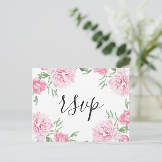 Roze geschilderde bloempeony | RSVP Uitnodiging Briefkaart (Staand voorkant)