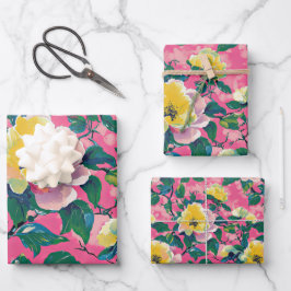 Roze geschilderde chinoiserie bloemmotief inpakpapier vel