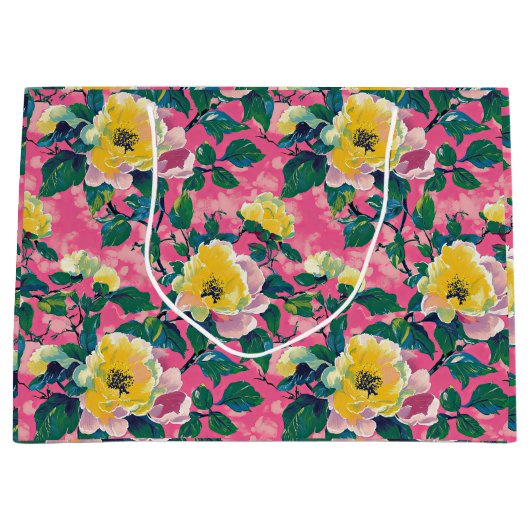 Roze geschilderde Chinoiserie Floral Groot Cadeauzakje (Voorkant)