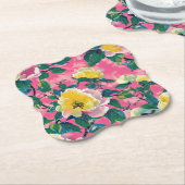 Roze geschilderde Chinoiserie Floral Kartonnen Onderzetters (Gekanteld)