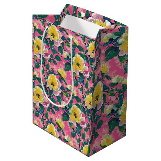 Roze geschilderde Chinoiserie Floral Medium Cadeauzakje (Achterkant Gekanteld)