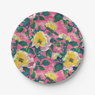 Roze geschilderde Chinoiserie Floral Papieren Bordje