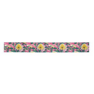 Roze geschilderde Chinoiserie Floral Satijnen Lint