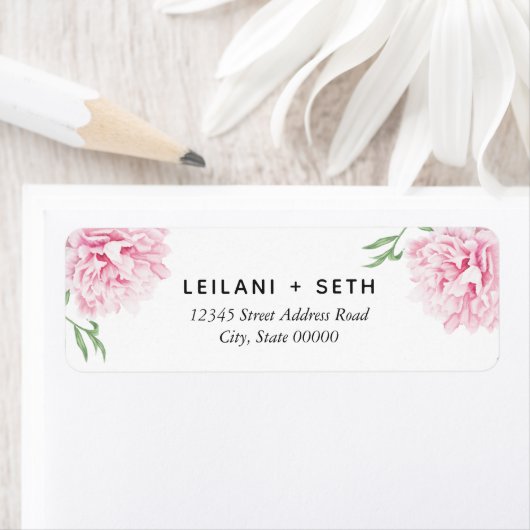 Roze geschilderde pioen bloemig | Bruiloft Etiket (Insitu)